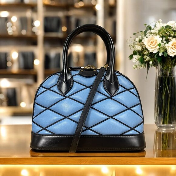 LOUIS VUITTON Alma BB Blue Black Malletage Lambskin Shoulder +BOX DUST BAG LOCK - Picture 14 of 15